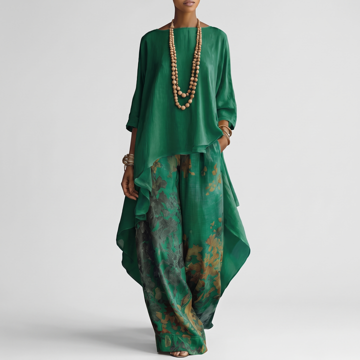 Women's Floral Two-Piece Set for Events with Wide Leg Pants 4