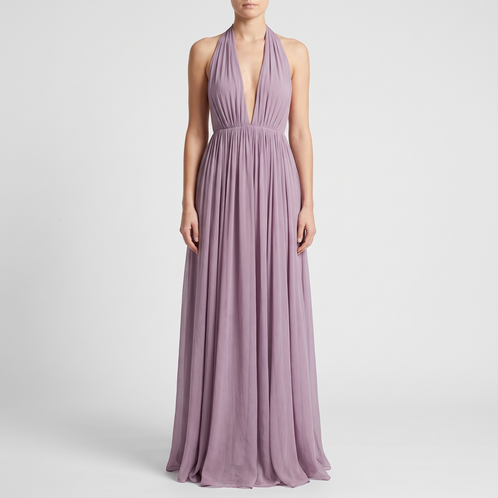Women's Flowy Pleated Maxi Dress for Galas with Open Back 1