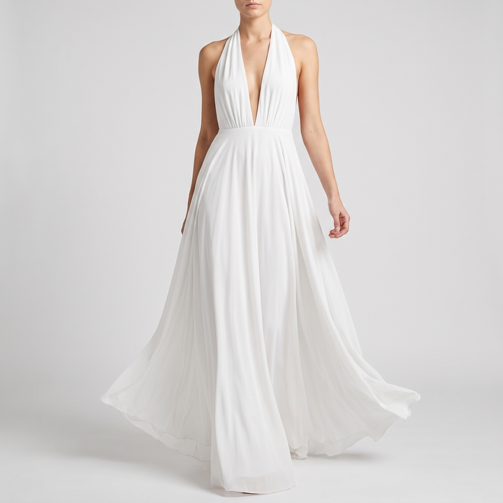 Women's Flowy Pleated Maxi Dress for Galas with Open Back 2