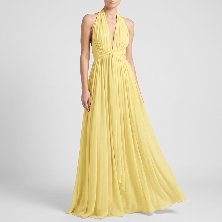 Women's Flowy Pleated Maxi Dress for Galas with Open Back 3