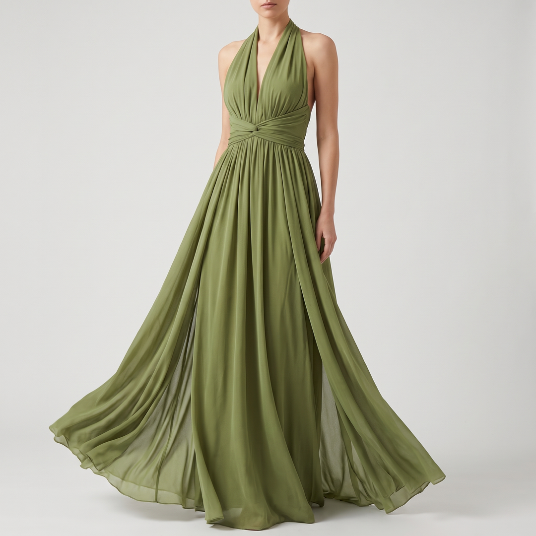 Women's Flowy Pleated Maxi Dress for Galas with Open Back 4