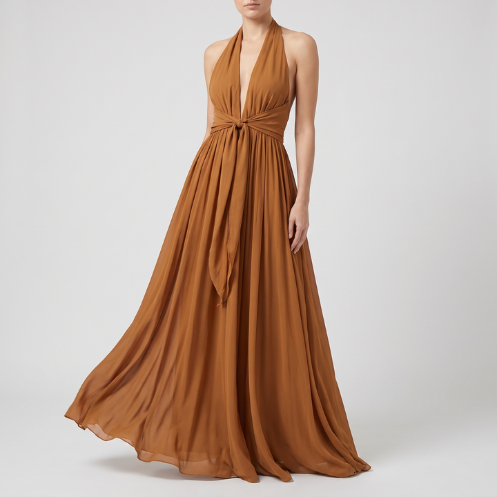Women's Flowy Pleated Maxi Dress for Galas with Open Back 5