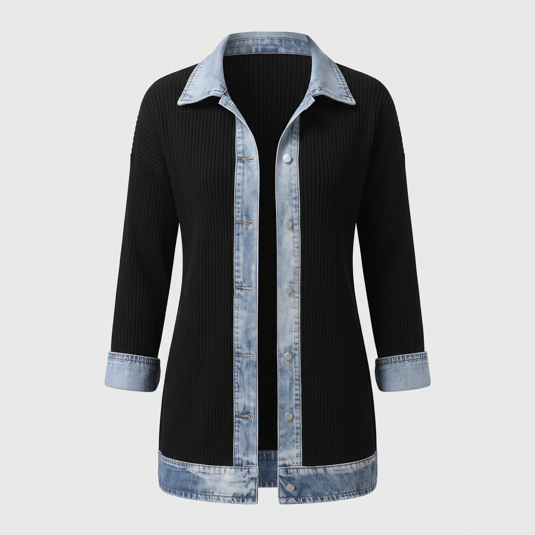 Women's Knit Button Jacket for Layering with Layered Collar 0