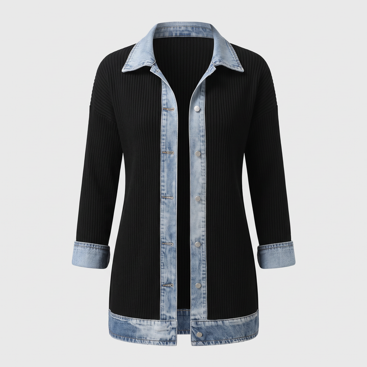 Women's Knit Button Jacket for Layering with Layered Collar 0