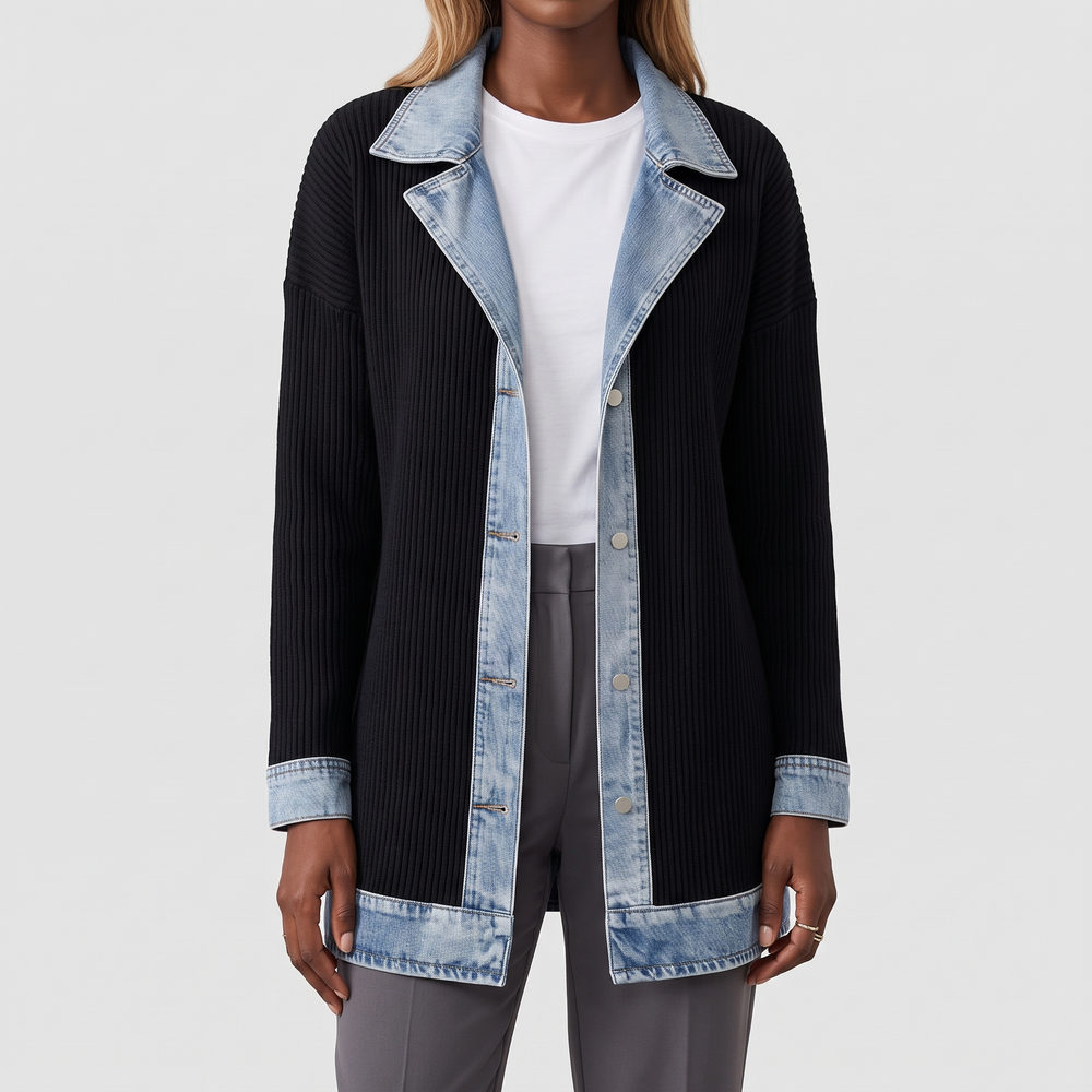 Women's Knit Button Jacket for Layering with Layered Collar 1
