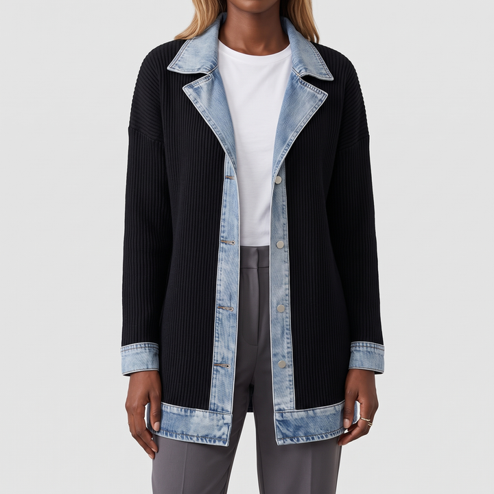 Women's Knit Button Jacket for Layering with Layered Collar 1