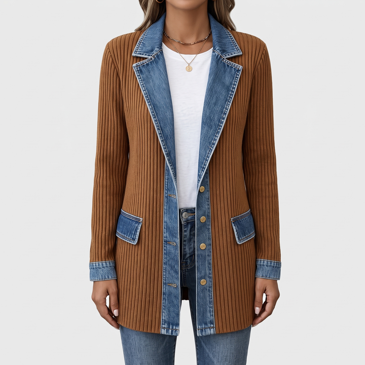 Women's Knit Button Jacket for Layering with Layered Collar 2