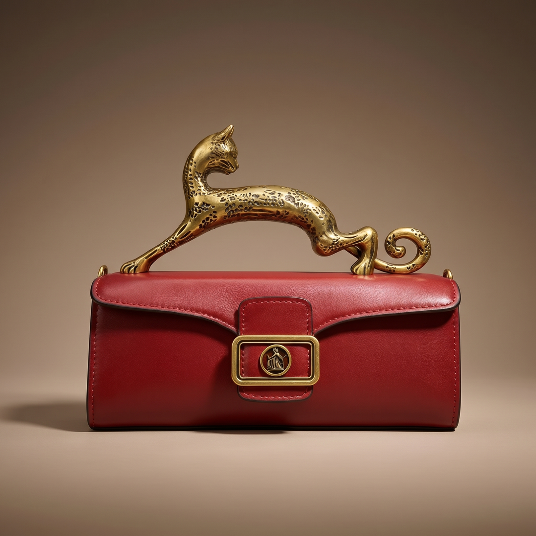 Women's Leather Bag for Events with Brass Leopard Accent 3