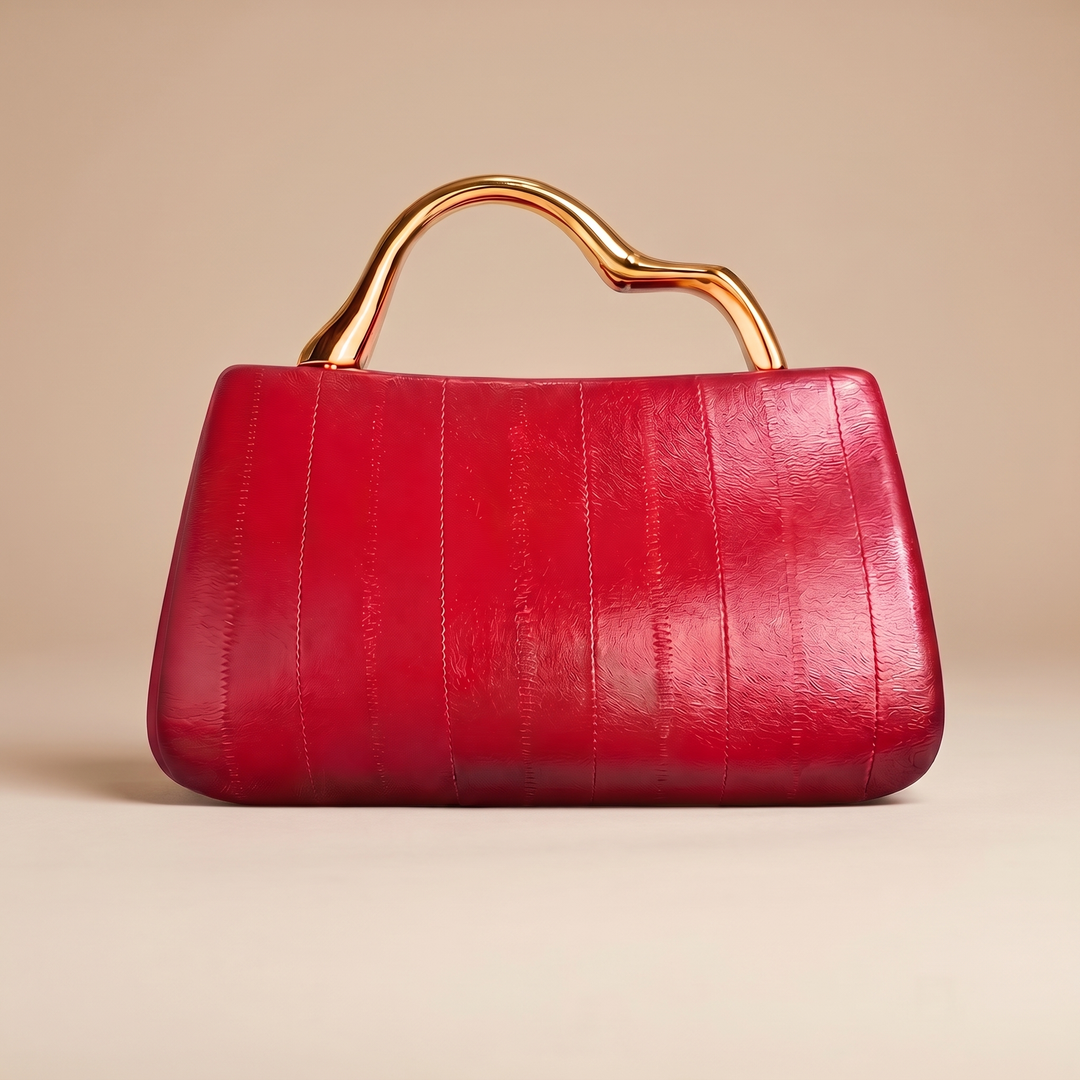 Women's Leather Handbag for Evenings with Gold Arc Handle 10