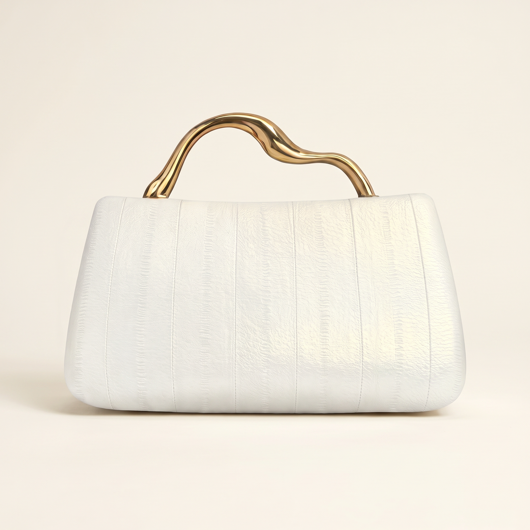 Women's Leather Handbag for Evenings with Gold Arc Handle 12
