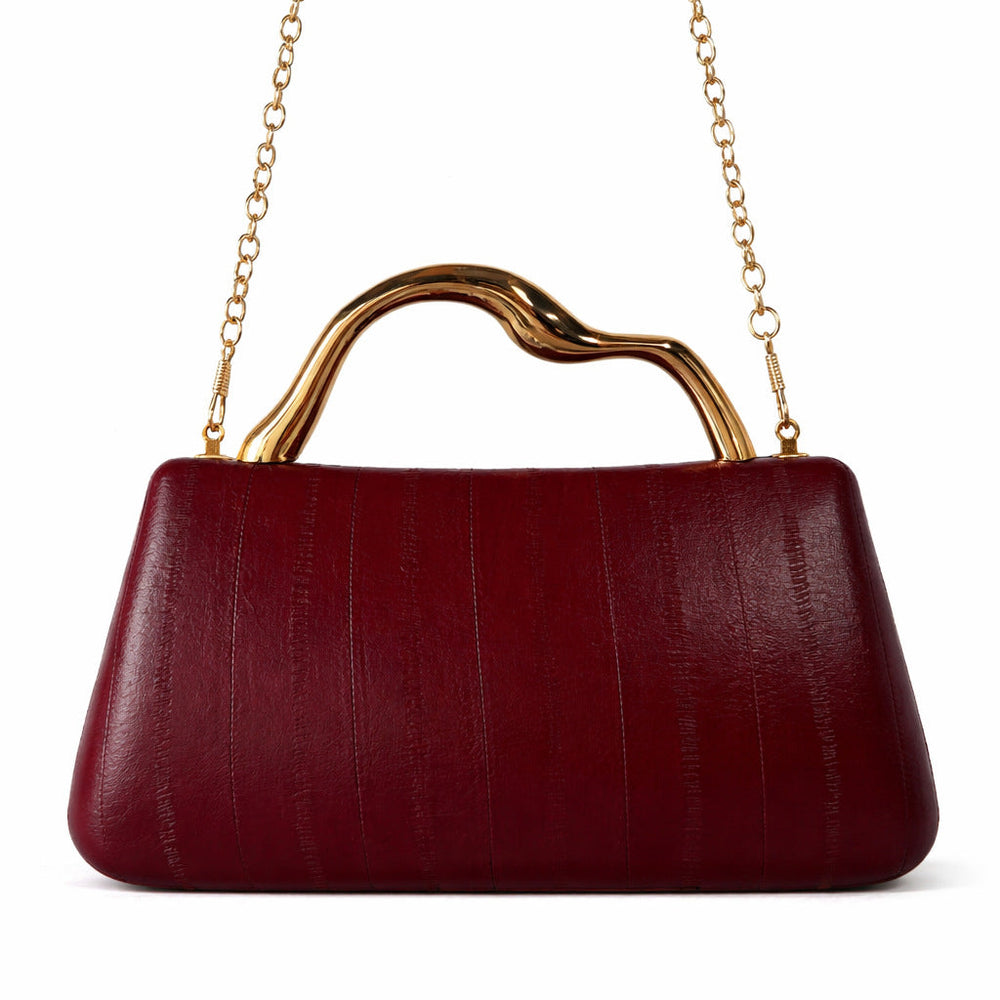 Women's Leather Handbag for Evenings with Gold Arc Handle 2