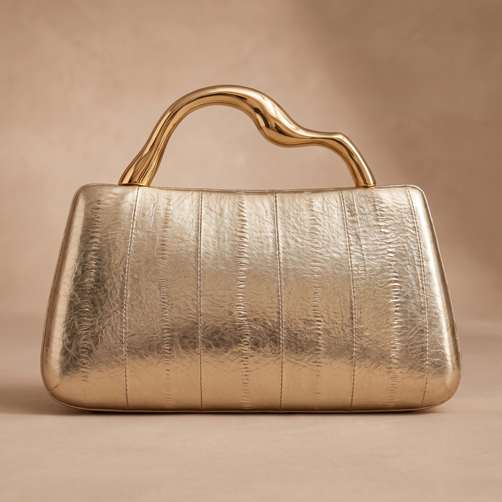 Women's Leather Handbag for Evenings with Gold Arc Handle 9