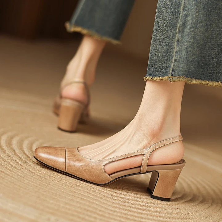 Women's Leather Slingback Heels for Work with Soft Insole 2