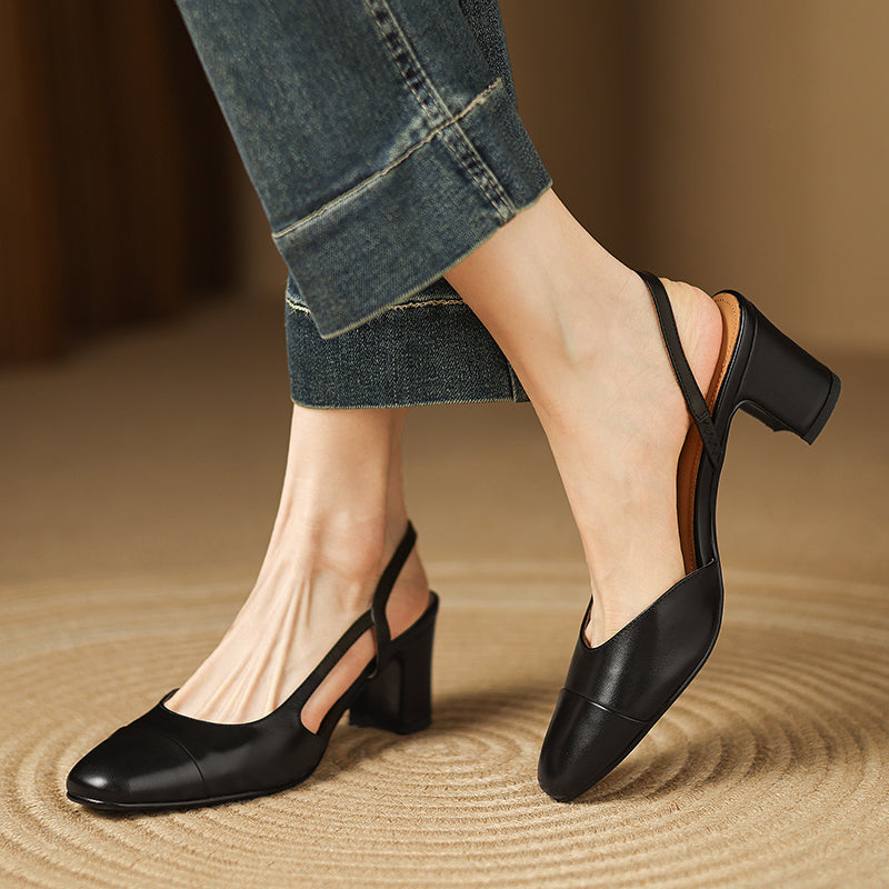Women's Leather Slingback Heels for Work with Soft Insole 6