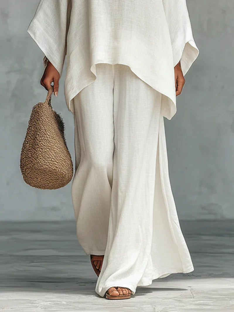 Women's Oversized Linen Set for Summer with Wide-Leg Pants 1