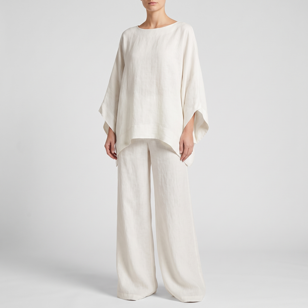 Women's Oversized Linen Set for Summer with Wide-Leg Pants 2