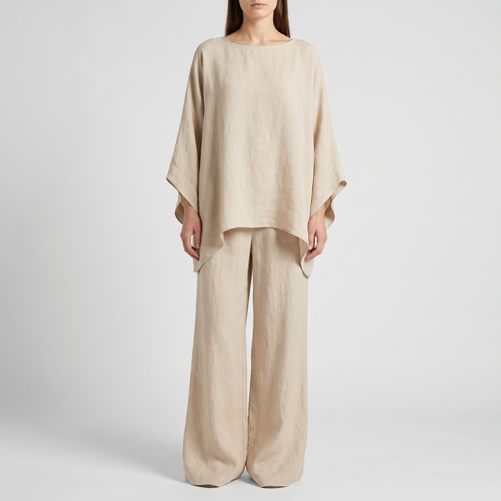Women's Oversized Linen Set for Summer with Wide-Leg Pants 5