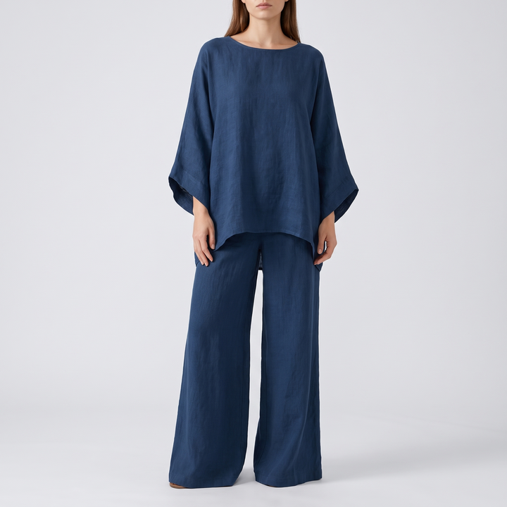 Women's Oversized Linen Set for Summer with Wide-Leg Pants 6