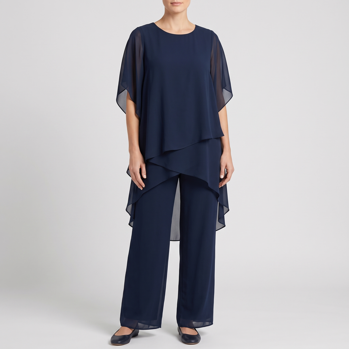 Women's Palazzo Pants Set for Brunch with Draped Top 1