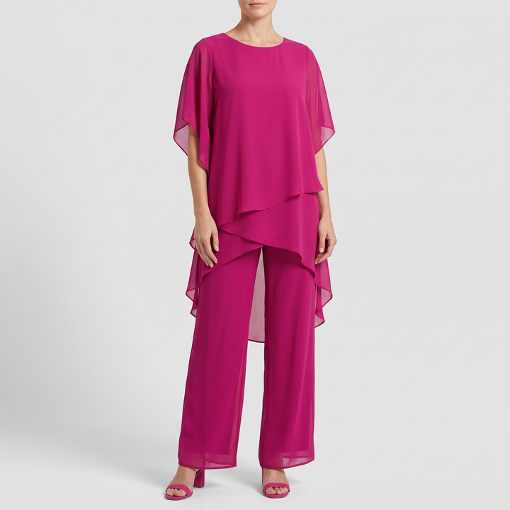 Women's Palazzo Pants Set for Brunch with Draped Top 3