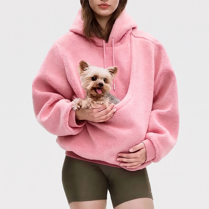 Women's Plush Fleece Hoodie with Pet Pocket 2