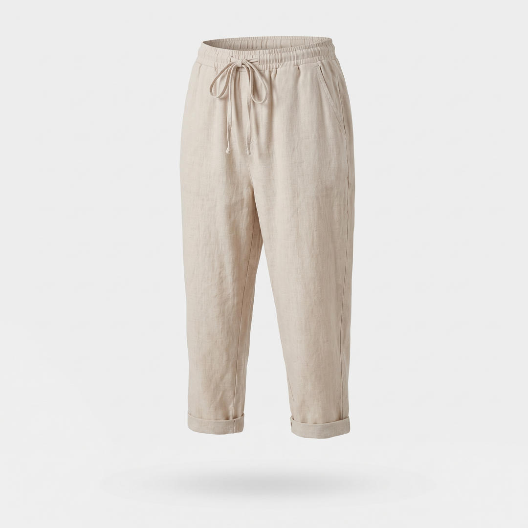 Women's Relaxed Cropped Linen Pants with Drawstring Waist 0