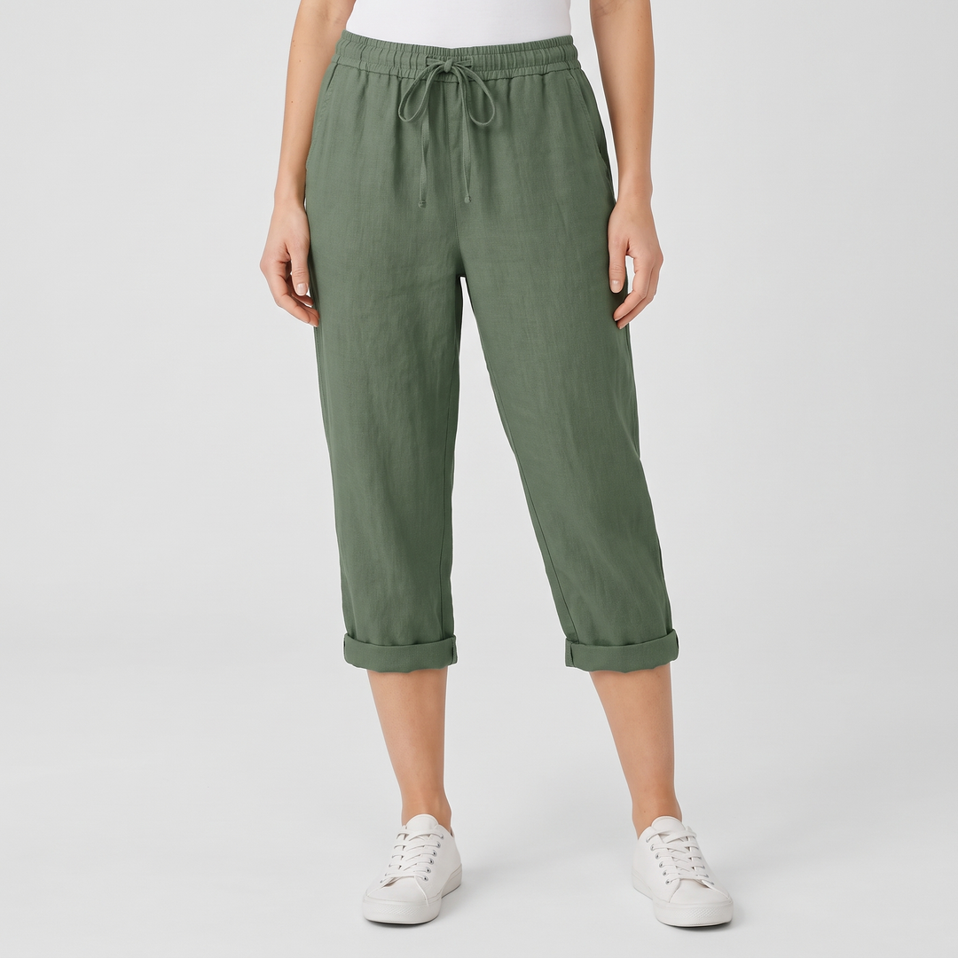 Women's Relaxed Cropped Linen Pants with Drawstring Waist 3