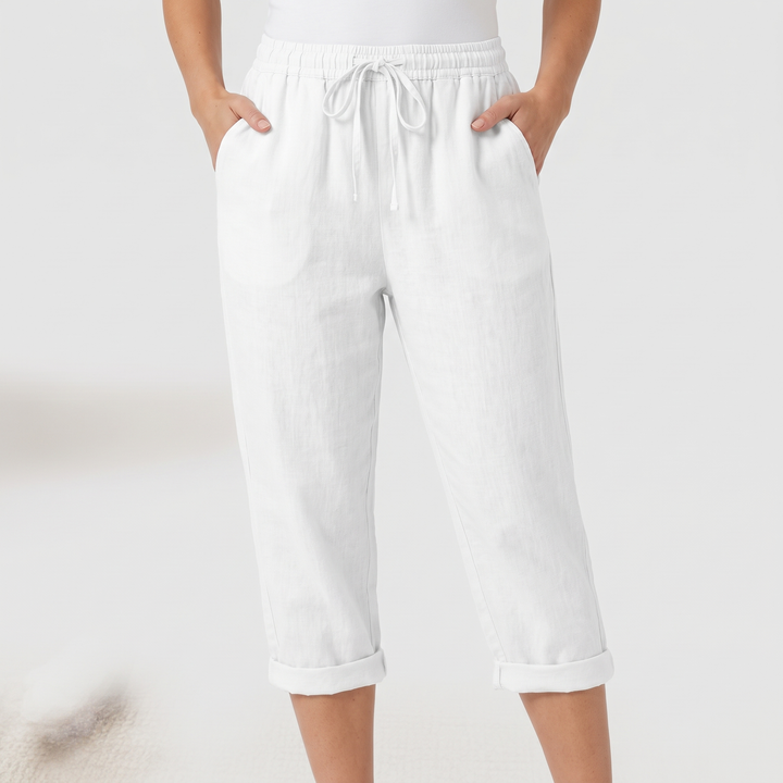Women's Relaxed Cropped Linen Pants with Drawstring Waist 4