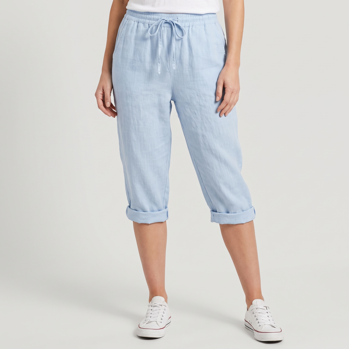 Women's Relaxed Cropped Linen Pants with Drawstring Waist 5