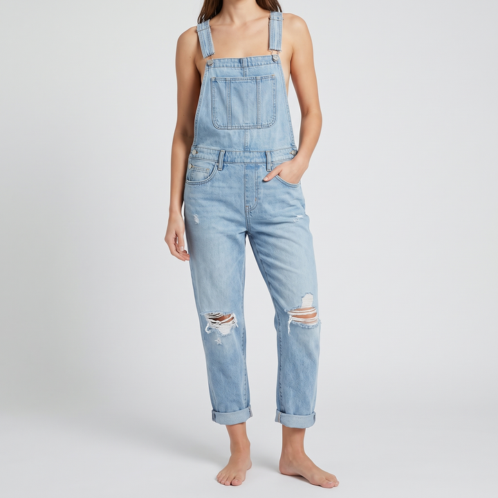 Women's Relaxed Denim Overalls with Distressed Detailing 3