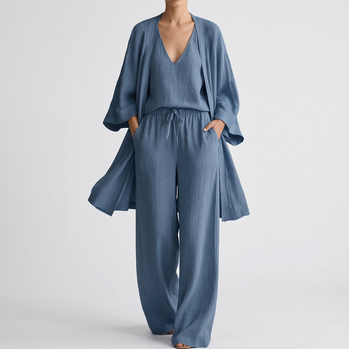 Women's Relaxed Linen 3 Piece Set for Travel with Wide Legs 3