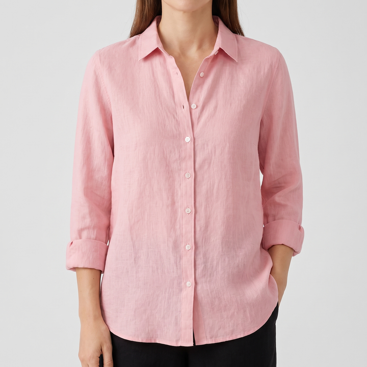 Women's Relaxed Linen Blend Shirt with Button-Down Front 2