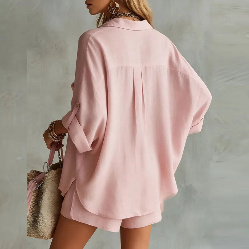 Women's Relaxed Linen Set for Summer with Elastic Waist 1