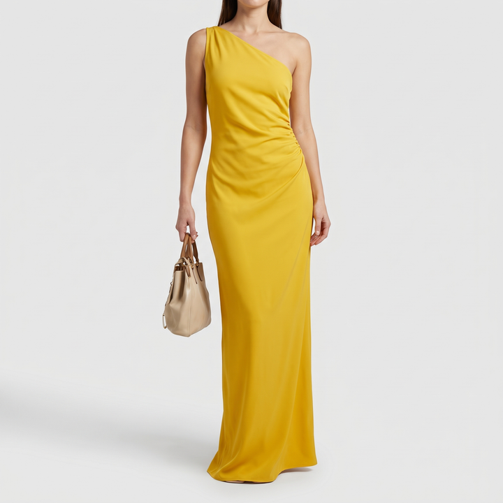 Women's Satin Maxi Dress for Evenings with One Shoulder 1