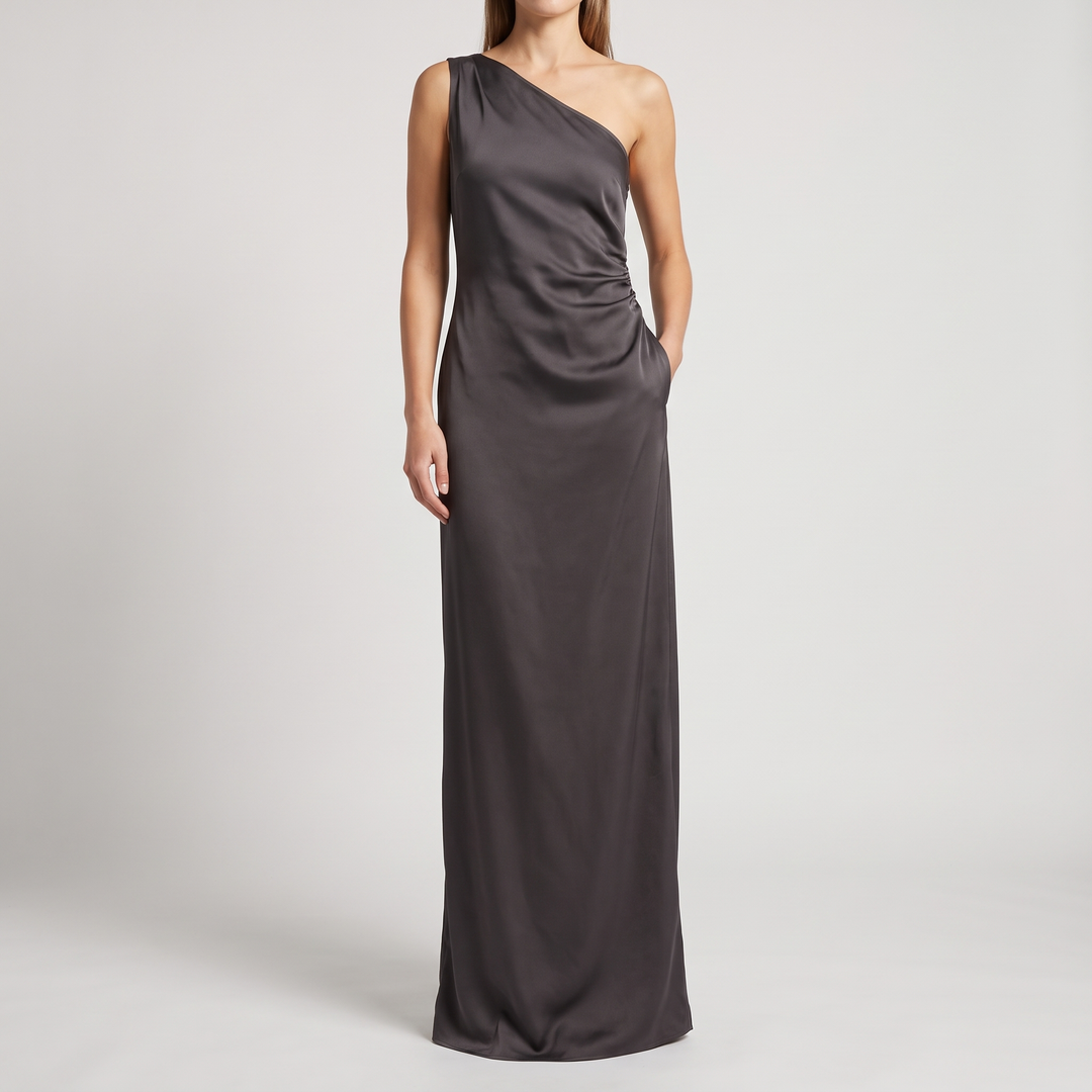 Women's Satin Maxi Dress for Evenings with One Shoulder 4