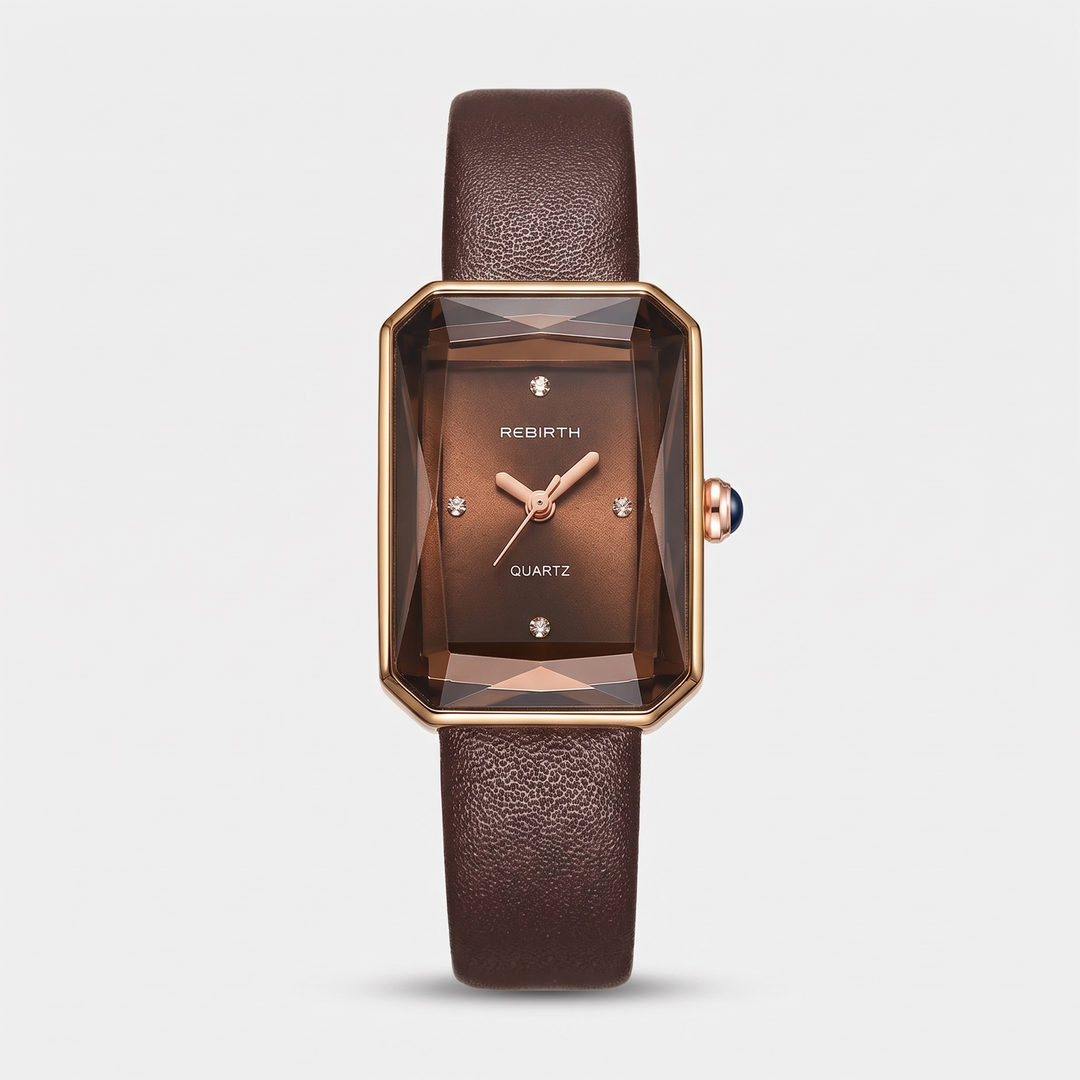 Women's Slim Rectangular Watch for Work with Leather Strap 0