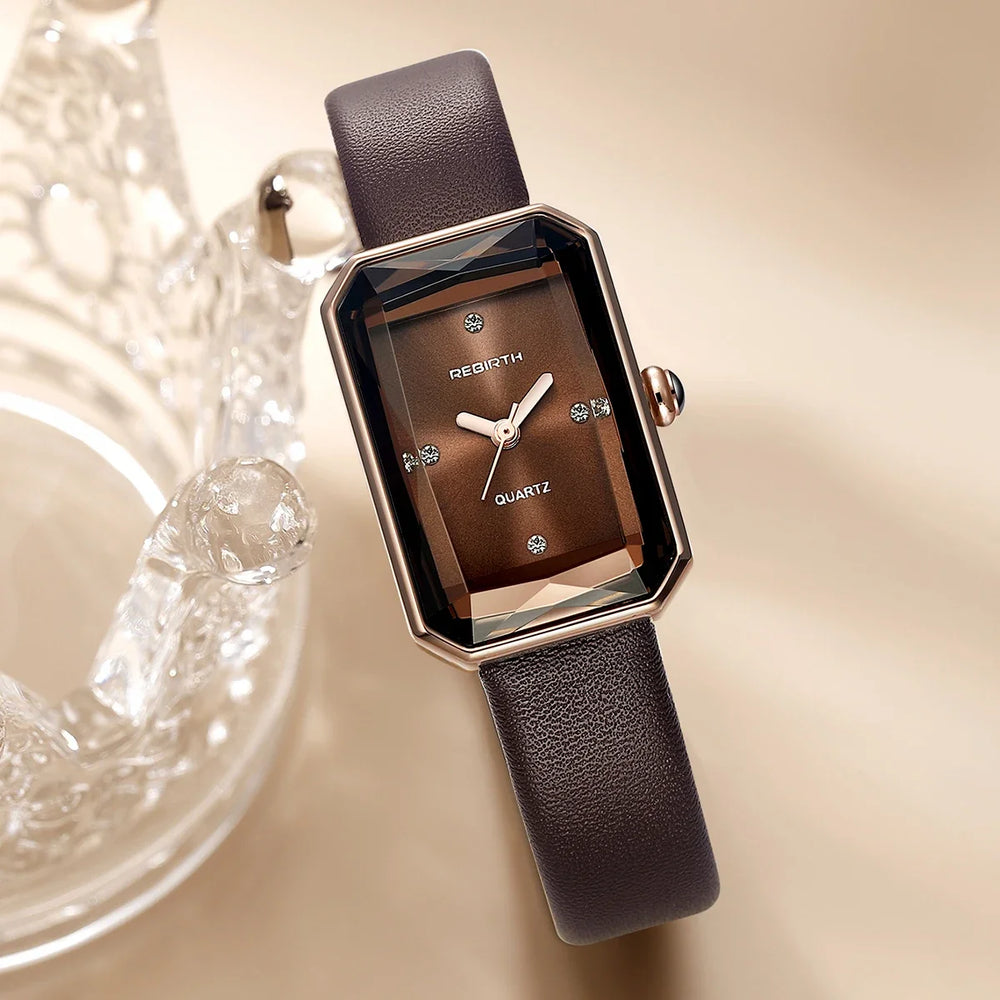 Women's Slim Rectangular Watch for Work with Leather Strap 1