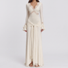 Women's Slinky Lace Maxi Dress with Deep V-Neck