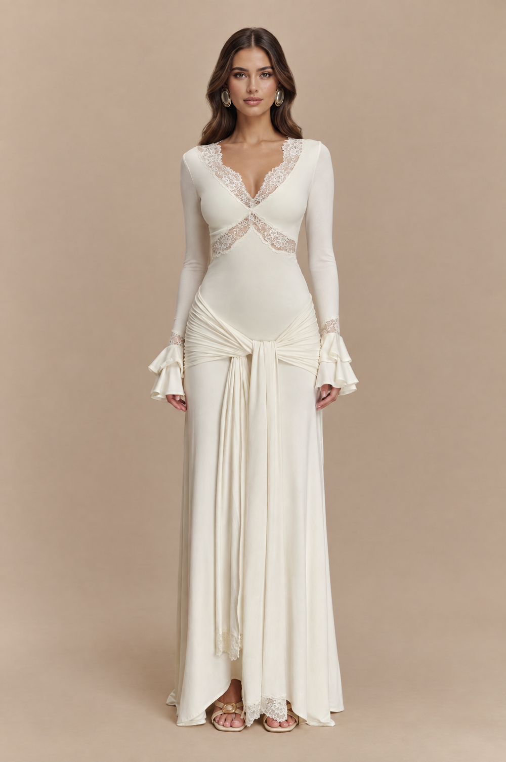 Women's Slinky Lace Maxi Dress with Deep V-Neck 2