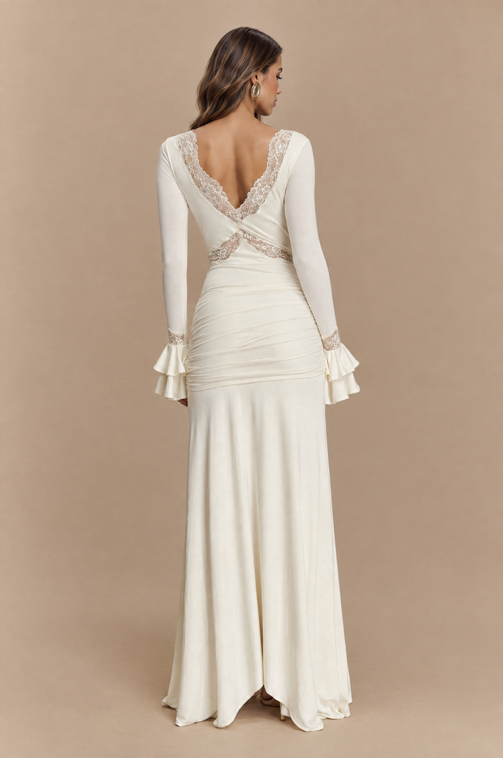 Women's Slinky Lace Maxi Dress with Deep V-Neck 3
