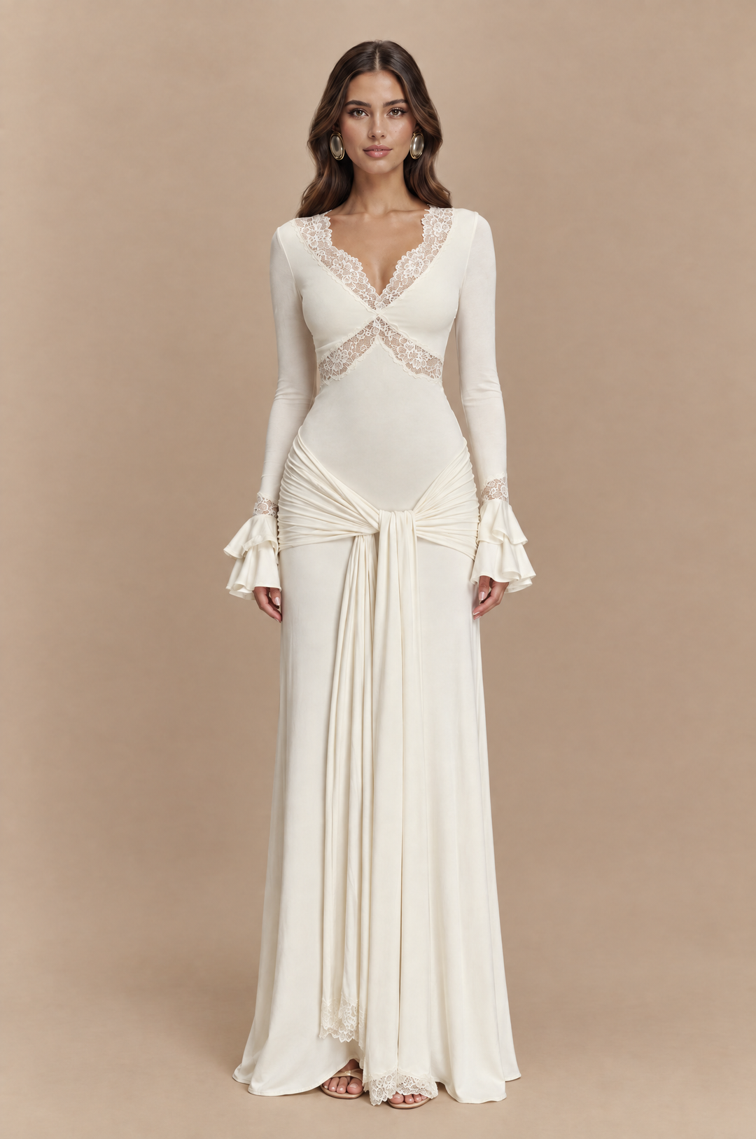Women's Slinky Lace Maxi Dress with Deep V-Neck 5