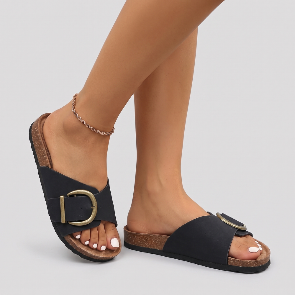Women's Soft Suede Sandals with Brass Buckle 2