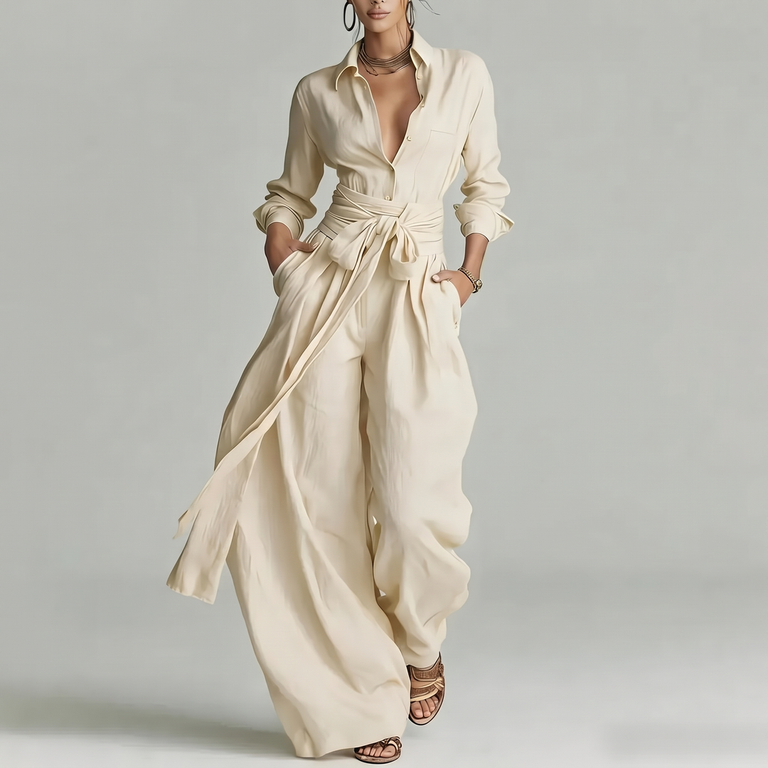 Women's Tailored Linen Co-Ord Set for Brunch with Wide Legs 1