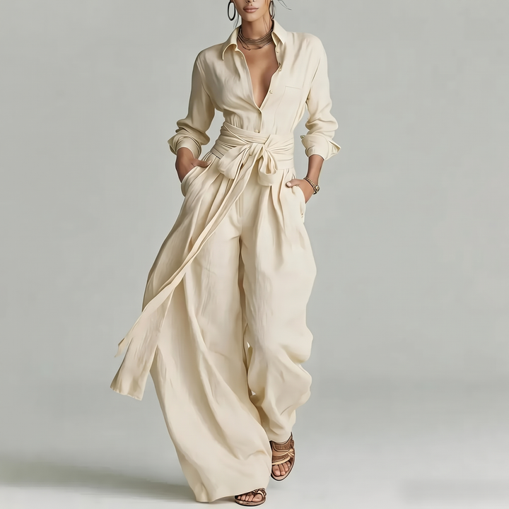 Women's Tailored Linen Co-Ord Set for Brunch with Wide Legs 1