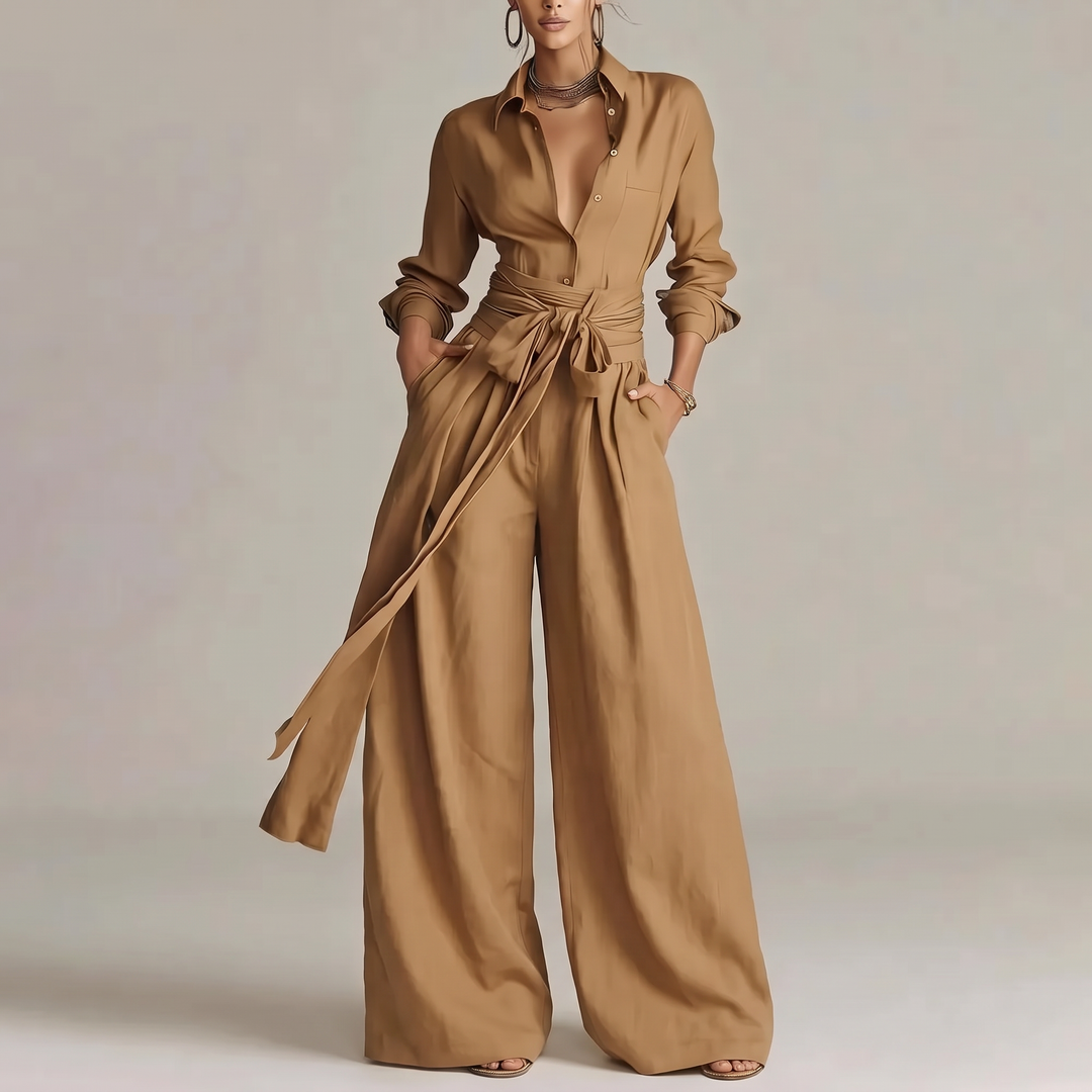 Women's Tailored Linen Co-Ord Set for Brunch with Wide Legs 2