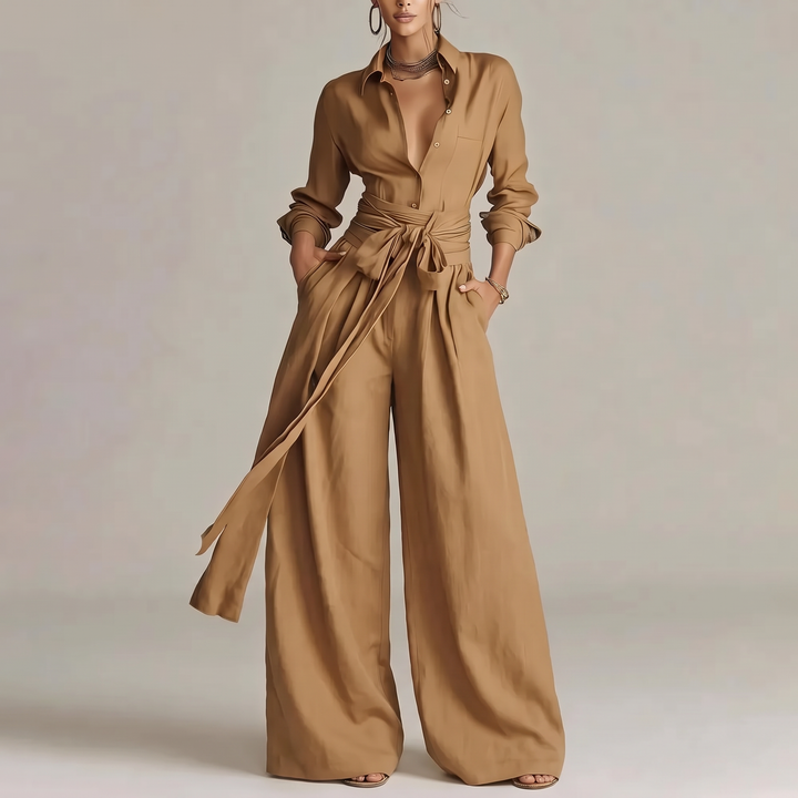 Women's Tailored Linen Co-Ord Set for Brunch with Wide Legs 2