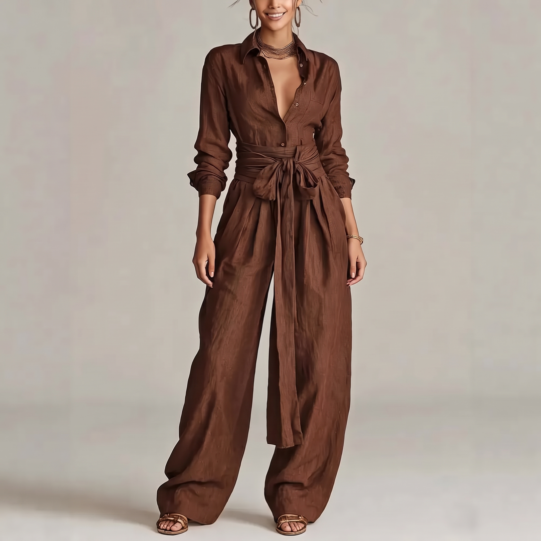 Women's Tailored Linen Co-Ord Set for Brunch with Wide Legs 3