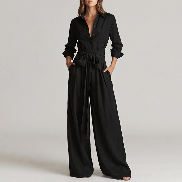 Women's Tailored Linen Co-Ord Set for Brunch with Wide Legs 4