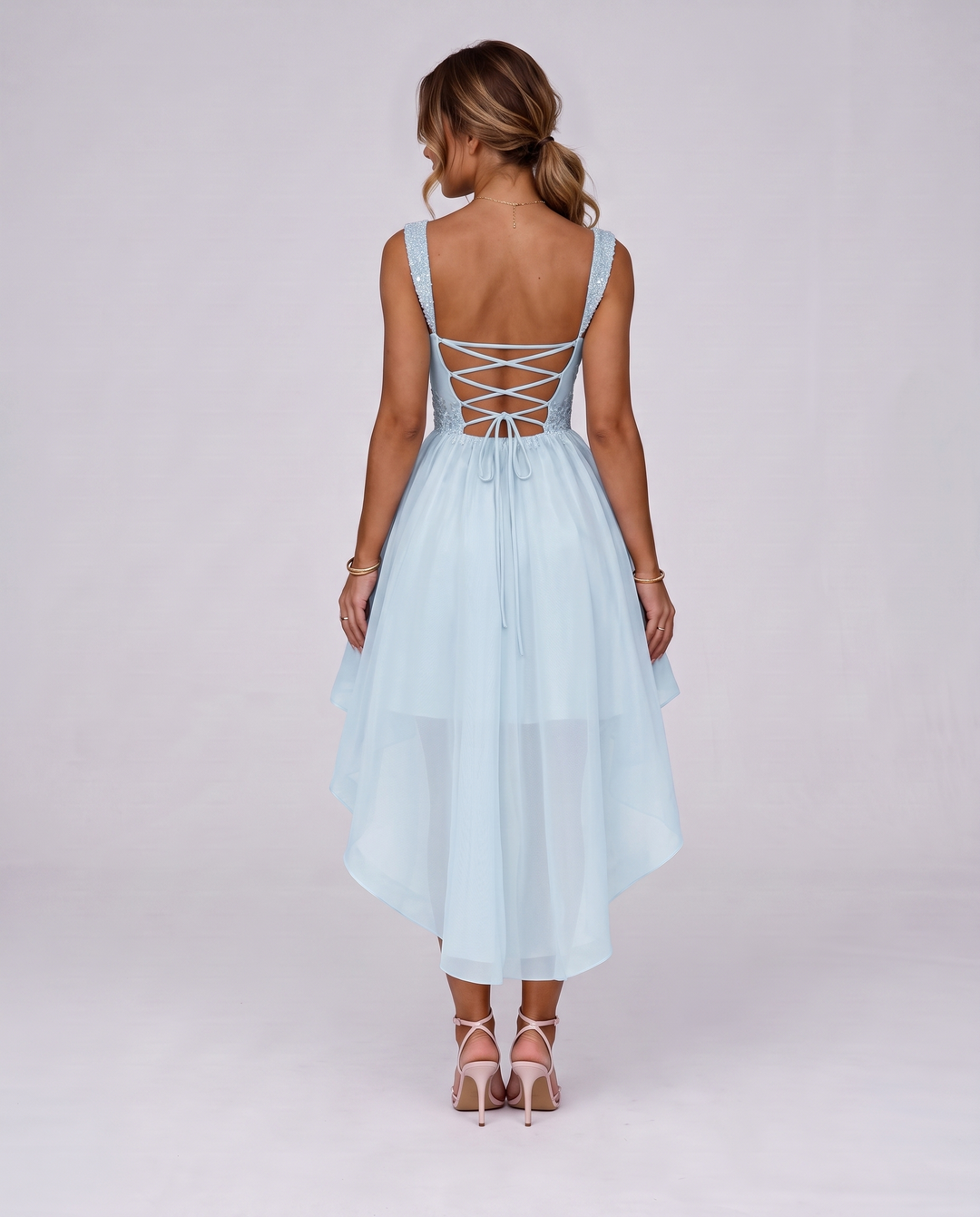 Women's Tulle Midi Dress with Fit and Flare Skirt 17