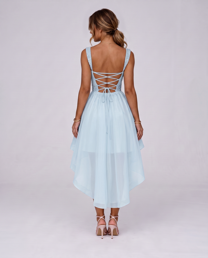 Women's Tulle Midi Dress with Fit and Flare Skirt 17